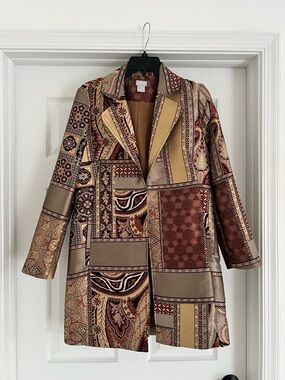 Chico's Patchwork-Print Blazer in Beige, Brown and Gold Tones